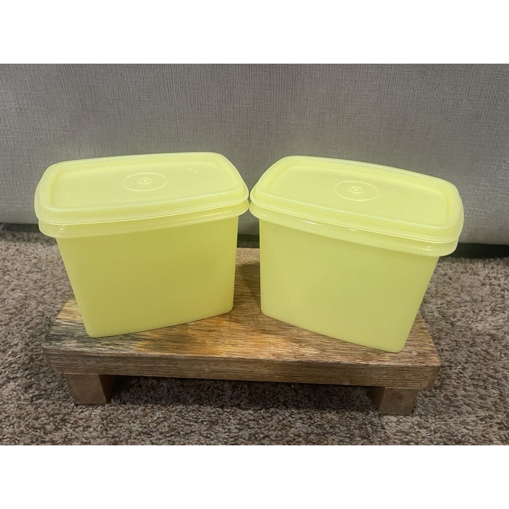 Vintage Tupperware Yellow Rectangular Storage Containers Set of 2 w/ Lids